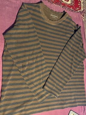 Men's XL Striped Long Sleeve Tee - Olive & Navy